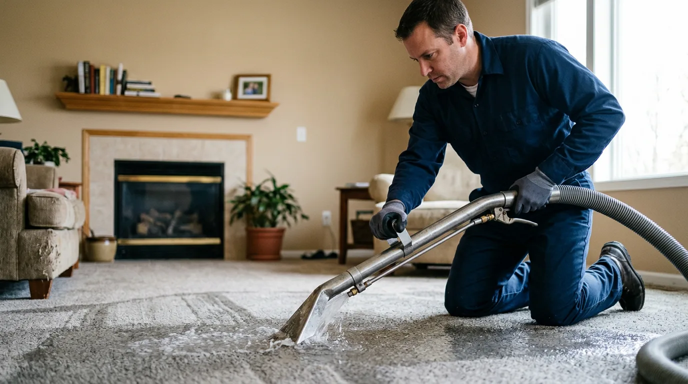 Water damage restoration technician working near Atlantic Highlands, NJ